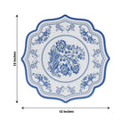 10 Pack Cardboard Paper Table Mats with White Royal Blue Damask Floral Pattern, 13" Round Disposable Placemats with Scalloped Rim - 400 GSM - Bell Racket Store