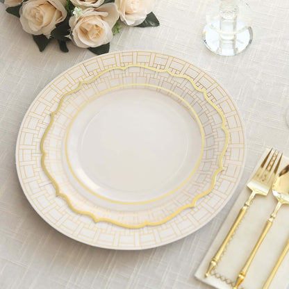 10 - Pack Cardstock Paper Charger Plates in White with Gold Basketweave Pattern Rim - 650GSM Cardboard Placemats for Weddings & Banquets 13" - Bell Racket Store