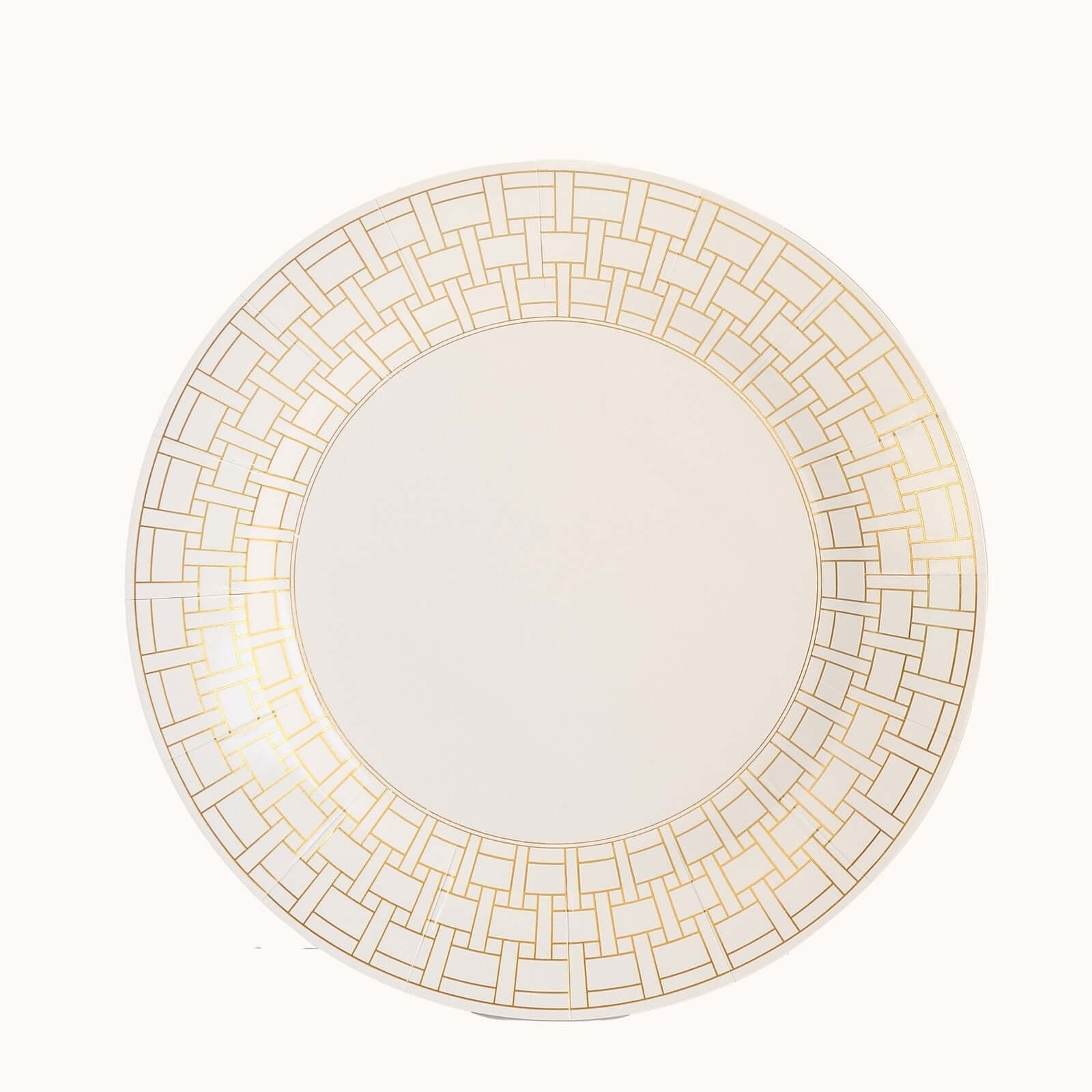 10 - Pack Cardstock Paper Charger Plates in White with Gold Basketweave Pattern Rim - 650GSM Cardboard Placemats for Weddings & Banquets 13" - Bell Racket Store