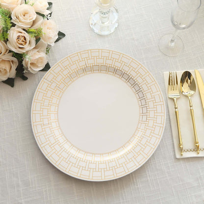 10 - Pack Cardstock Paper Charger Plates in White with Gold Basketweave Pattern Rim - 650GSM Cardboard Placemats for Weddings & Banquets 13" - Bell Racket Store