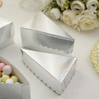 10 - Pack Cardstock Triangle Cake Slice Boxes Metallic Silver with Scalloped Top - Decorative Takeaway Dessert Containers for Pie Snacks & Party Favors 5"x3" - Bell Racket Store