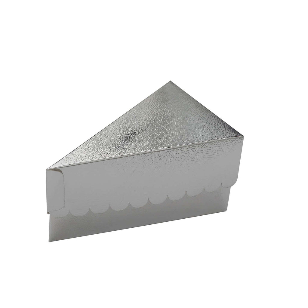 10 - Pack Cardstock Triangle Cake Slice Boxes Metallic Silver with Scalloped Top - Decorative Takeaway Dessert Containers for Pie Snacks & Party Favors 5"x3" - Bell Racket Store