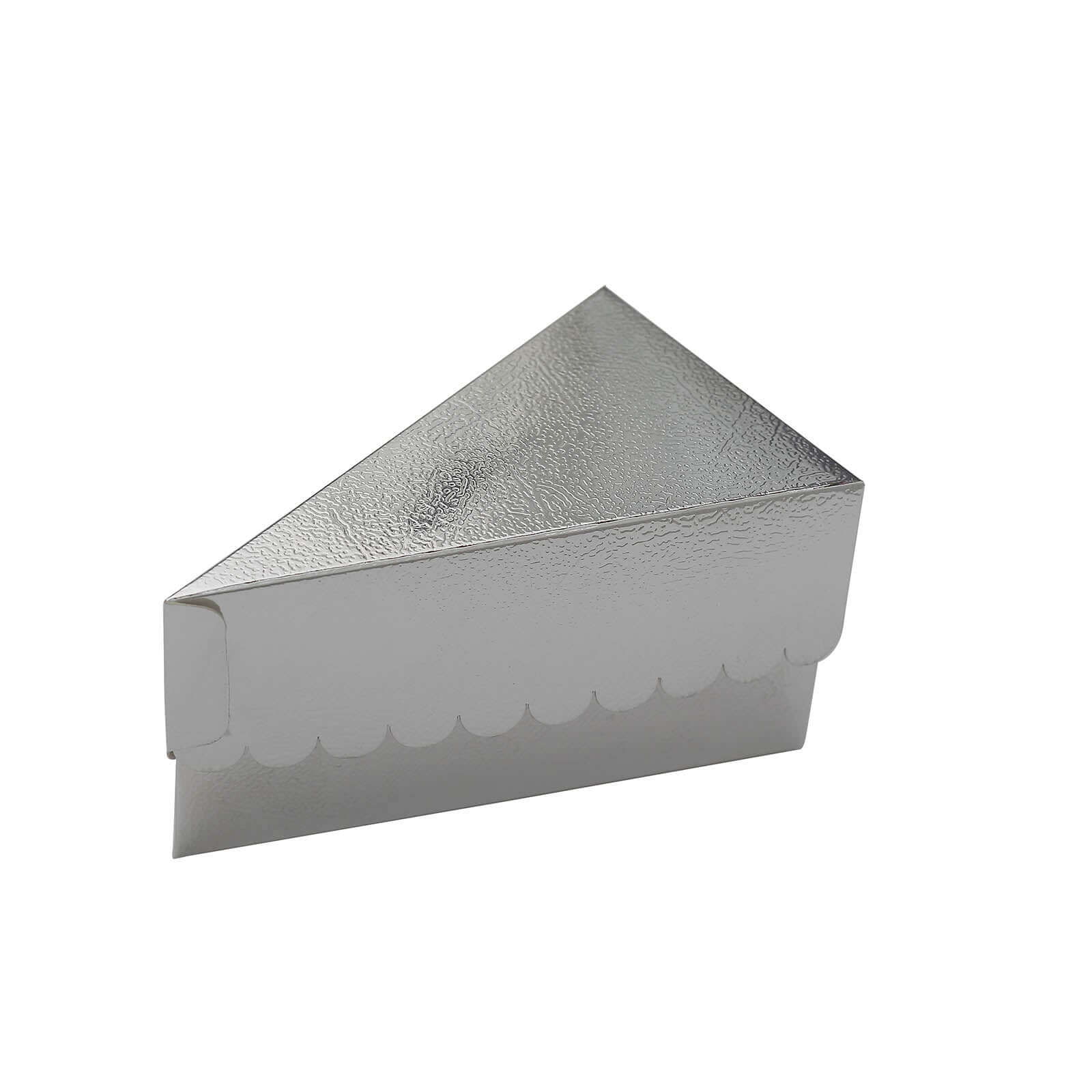 10 - Pack Cardstock Triangle Cake Slice Boxes Metallic Silver with Scalloped Top - Decorative Takeaway Dessert Containers for Pie Snacks & Party Favors 5"x3" - Bell Racket Store