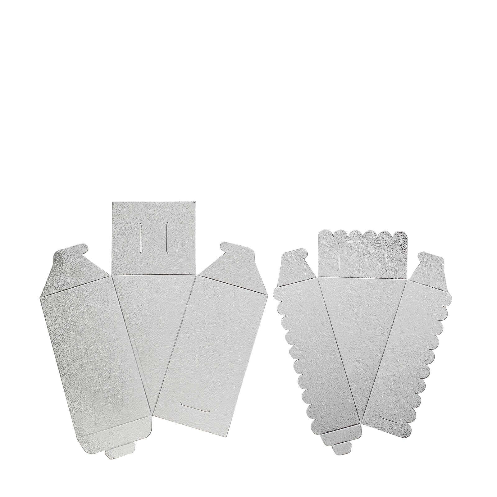 10 - Pack Cardstock Triangle Cake Slice Boxes Metallic Silver with Scalloped Top - Decorative Takeaway Dessert Containers for Pie Snacks & Party Favors 5"x3" - Bell Racket Store