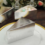 10 - Pack Cardstock Triangle Cake Slice Boxes Metallic Silver with Scalloped Top - Decorative Takeaway Dessert Containers for Pie Snacks & Party Favors 5"x3" - Bell Racket Store