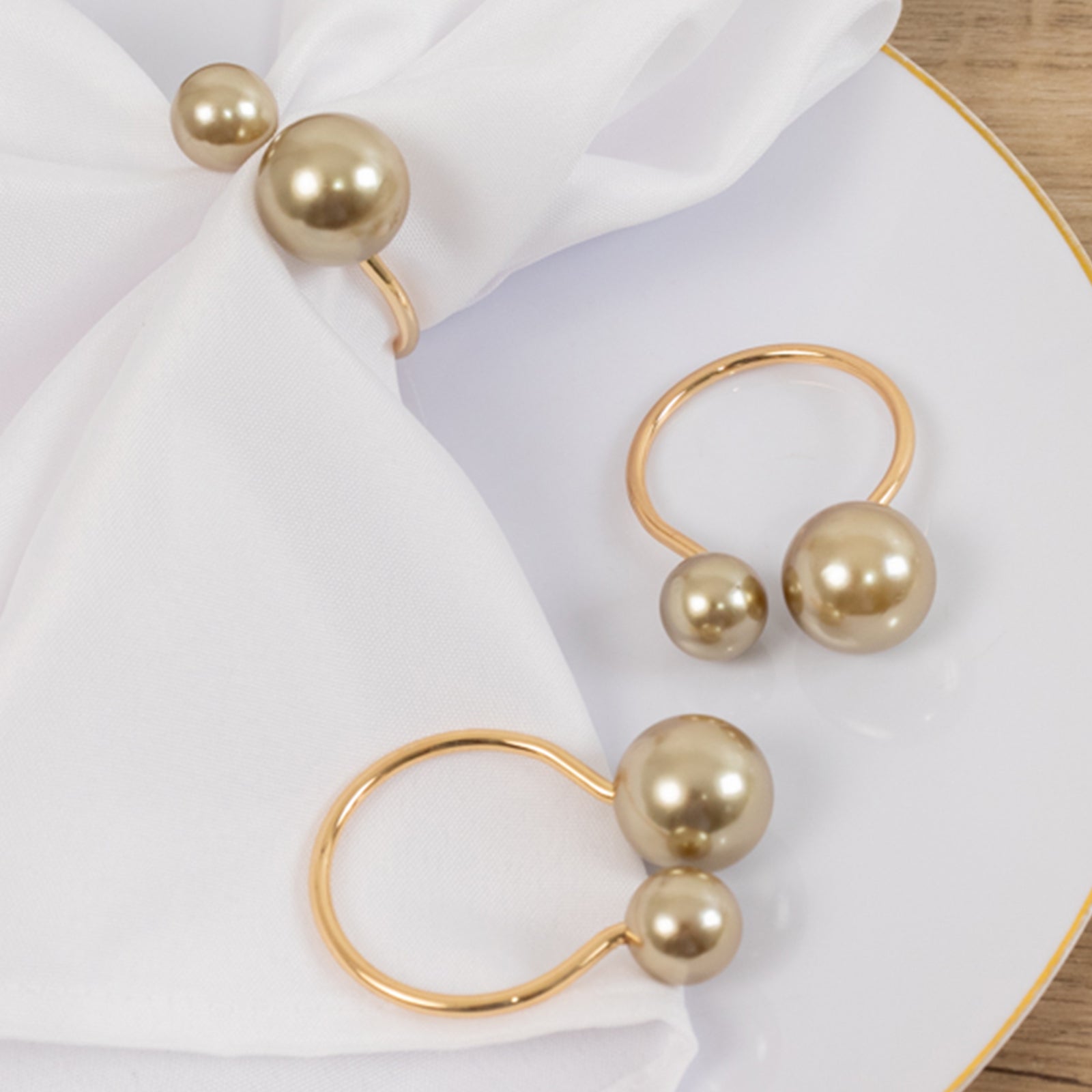 10 Pack Champagne Pearl Metal Napkin Holders Dining Table Decor, Elegant Round Wedding Napkin Rings - 2.5" - Bell Racket Store