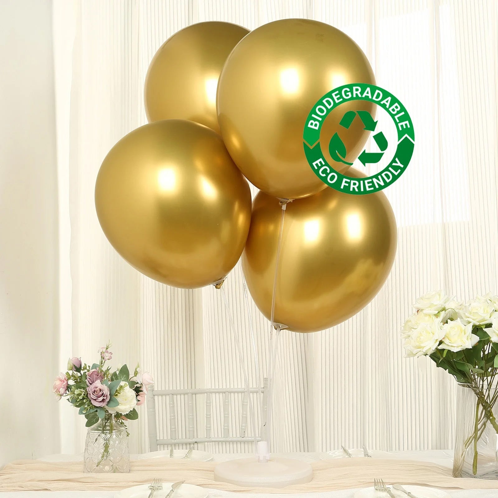 10 Pack Chrome Gold Biodegradable Latex Balloons 18", Thick Eco Friendly Metallic Party Balloons - Bell Racket Store