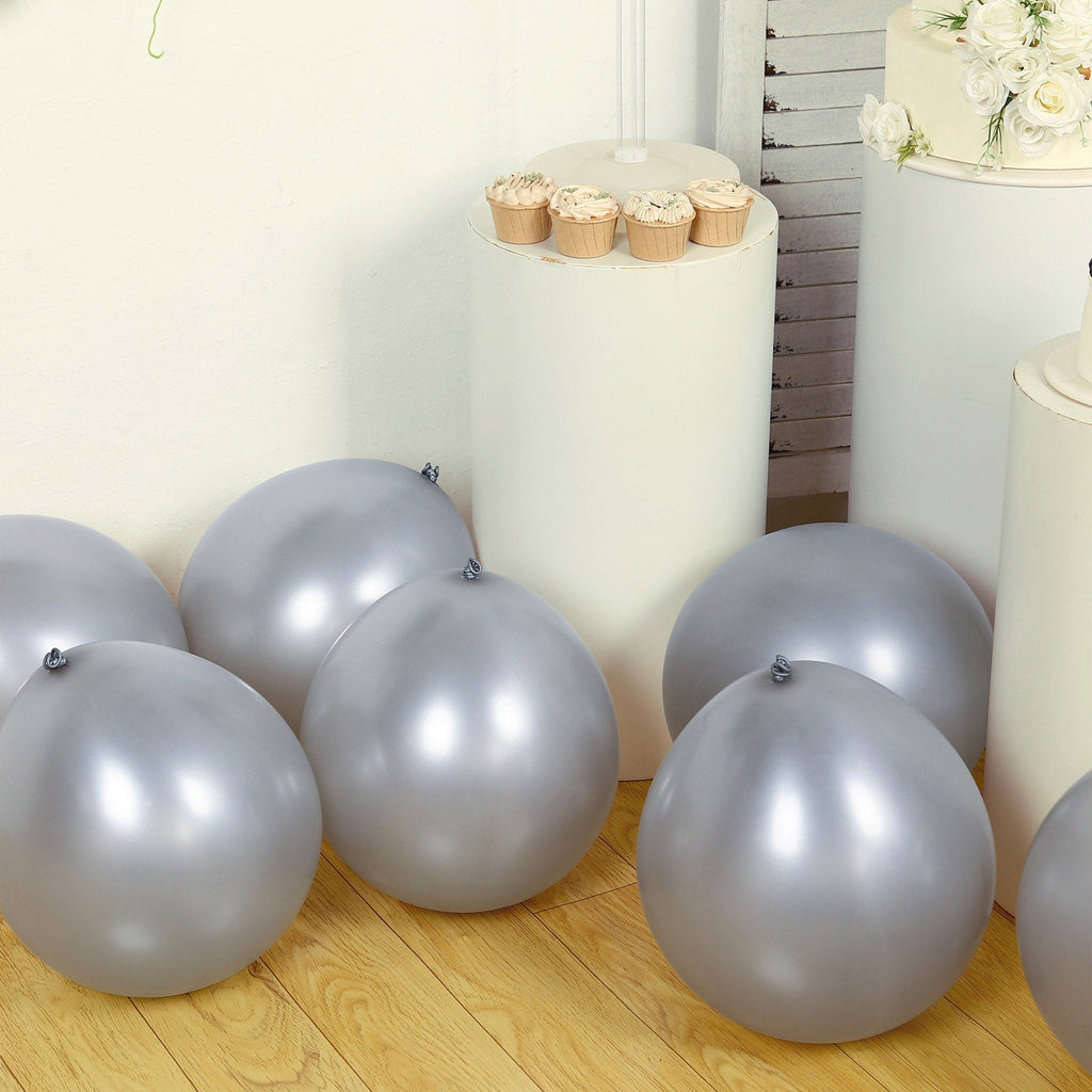 10 Pack Chrome Silver Biodegradable Latex Balloons 18", Thick Eco Friendly Metallic Party Balloons - Bell Racket Store