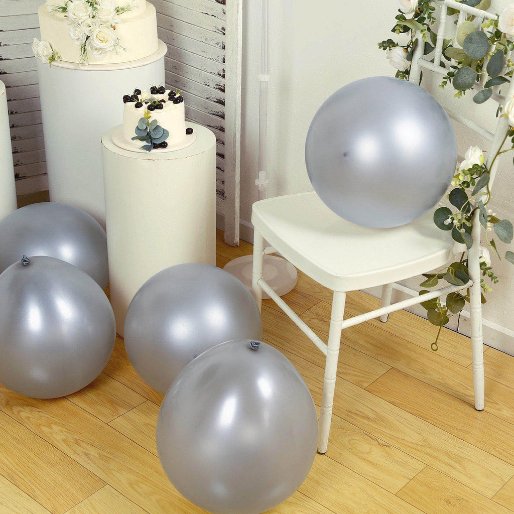10 Pack Chrome Silver Biodegradable Latex Balloons 18", Thick Eco Friendly Metallic Party Balloons - Bell Racket Store
