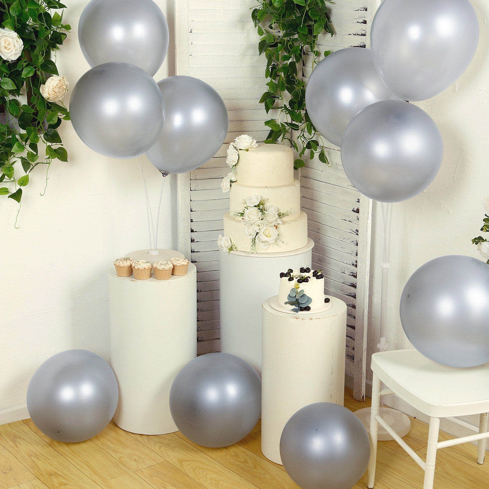10 Pack Chrome Silver Biodegradable Latex Balloons 18", Thick Eco Friendly Metallic Party Balloons - Bell Racket Store