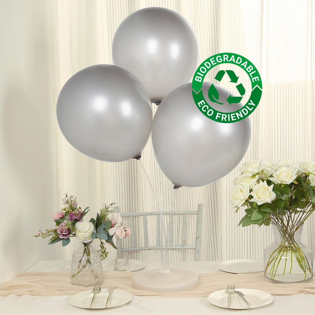 10 Pack Chrome Silver Biodegradable Latex Balloons 18", Thick Eco Friendly Metallic Party Balloons - Bell Racket Store