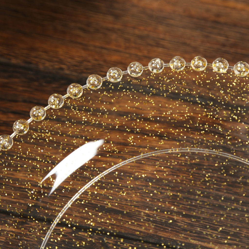 10 - Pack Clear Gold Glittered Plastic Dessert Plates â€“ 8" Round with Beaded Rim, Disposable for Parties & Events - Bell Racket Store