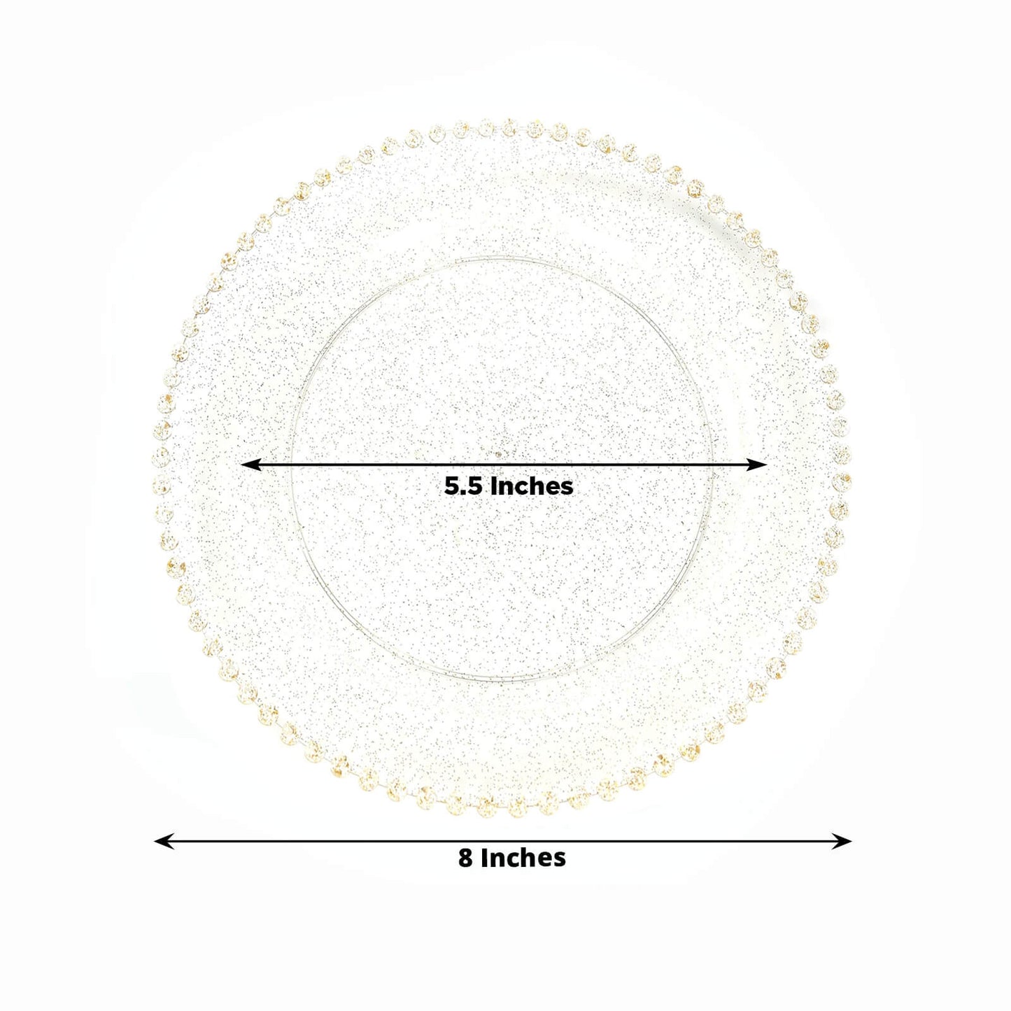 10 - Pack Clear Gold Glittered Plastic Dessert Plates â€“ 8" Round with Beaded Rim, Disposable for Parties & Events - Bell Racket Store