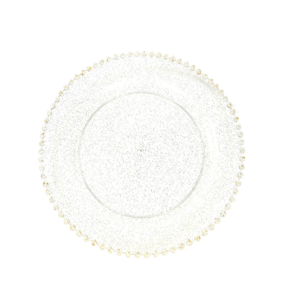 10 - Pack Clear Gold Glittered Plastic Dessert Plates â€“ 8" Round with Beaded Rim, Disposable for Parties & Events - Bell Racket Store