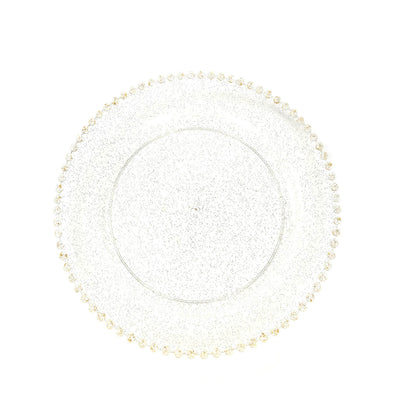 10 - Pack Clear Gold Glittered Plastic Dessert Plates â€“ 8" Round with Beaded Rim, Disposable for Parties & Events - Bell Racket Store