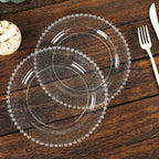 10 - Pack Clear Silver Glittered Plastic Dessert Plates â€“ 8" Round with Beaded Rim, Disposable for Parties & Events - Bell Racket Store