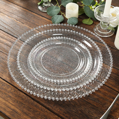 10 - Pack Clear Silver Glittered Plastic Dessert Plates â€“ 8" Round with Beaded Rim, Disposable for Parties & Events - Bell Racket Store