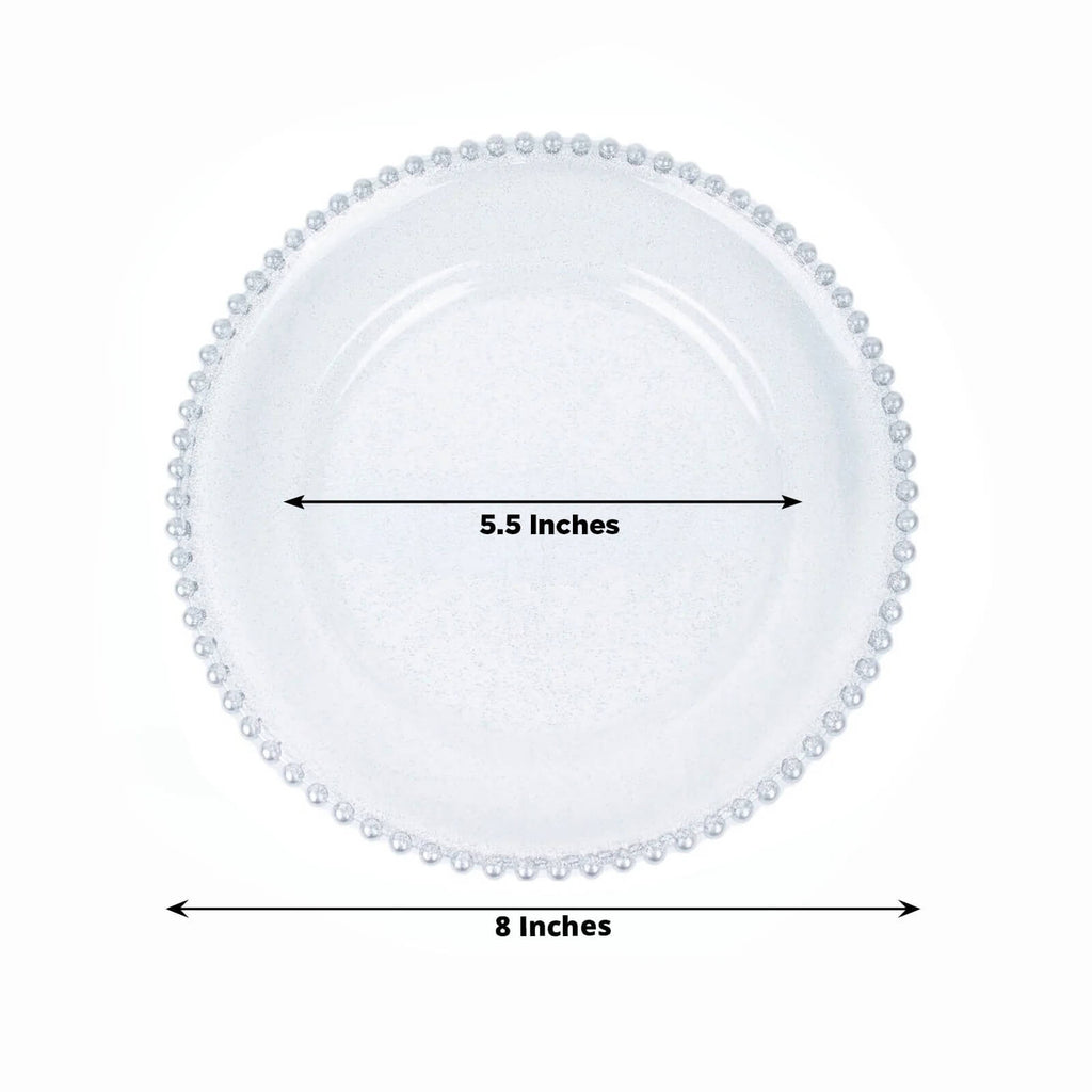 10 - Pack Clear Silver Glittered Plastic Dessert Plates â€“ 8" Round with Beaded Rim, Disposable for Parties & Events - Bell Racket Store