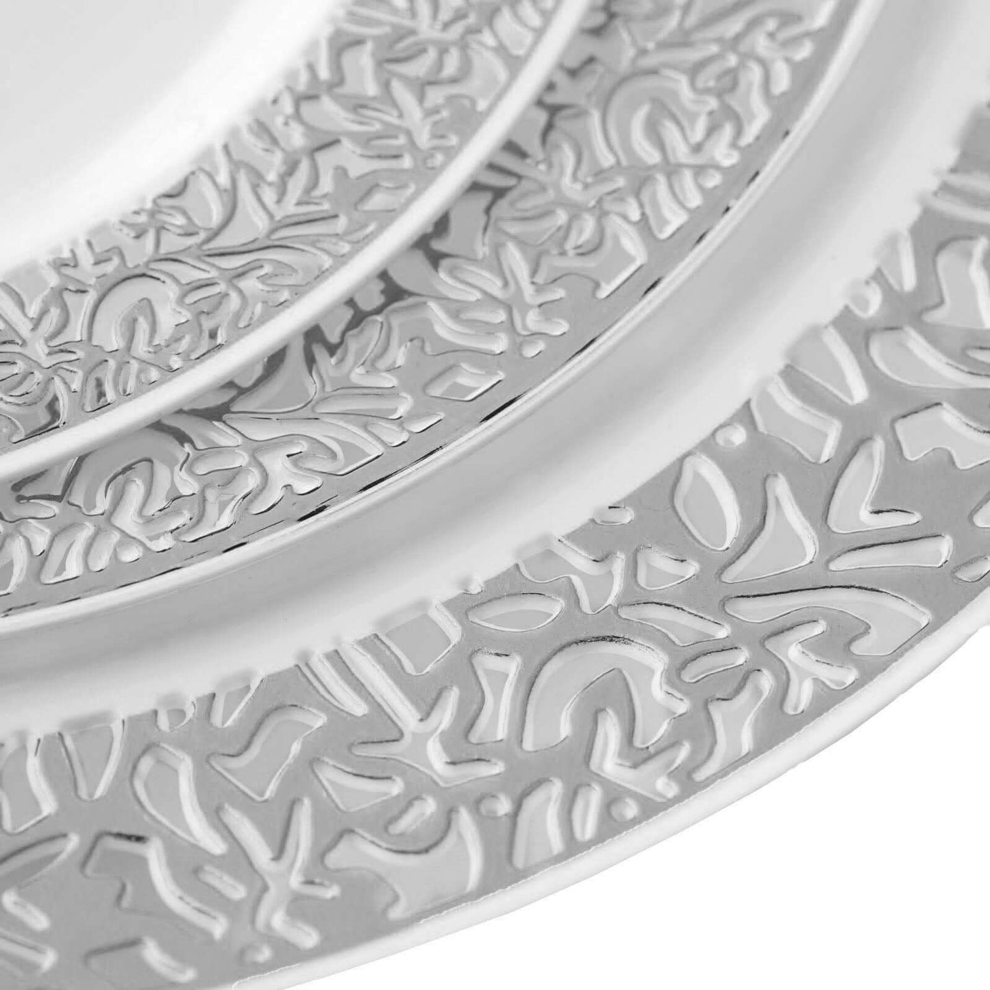 10 - Pack Dessert Plates Lace Rim Design White with Silver - Plastic Disposable Appetizer Plates for Events 6" - NestOCart