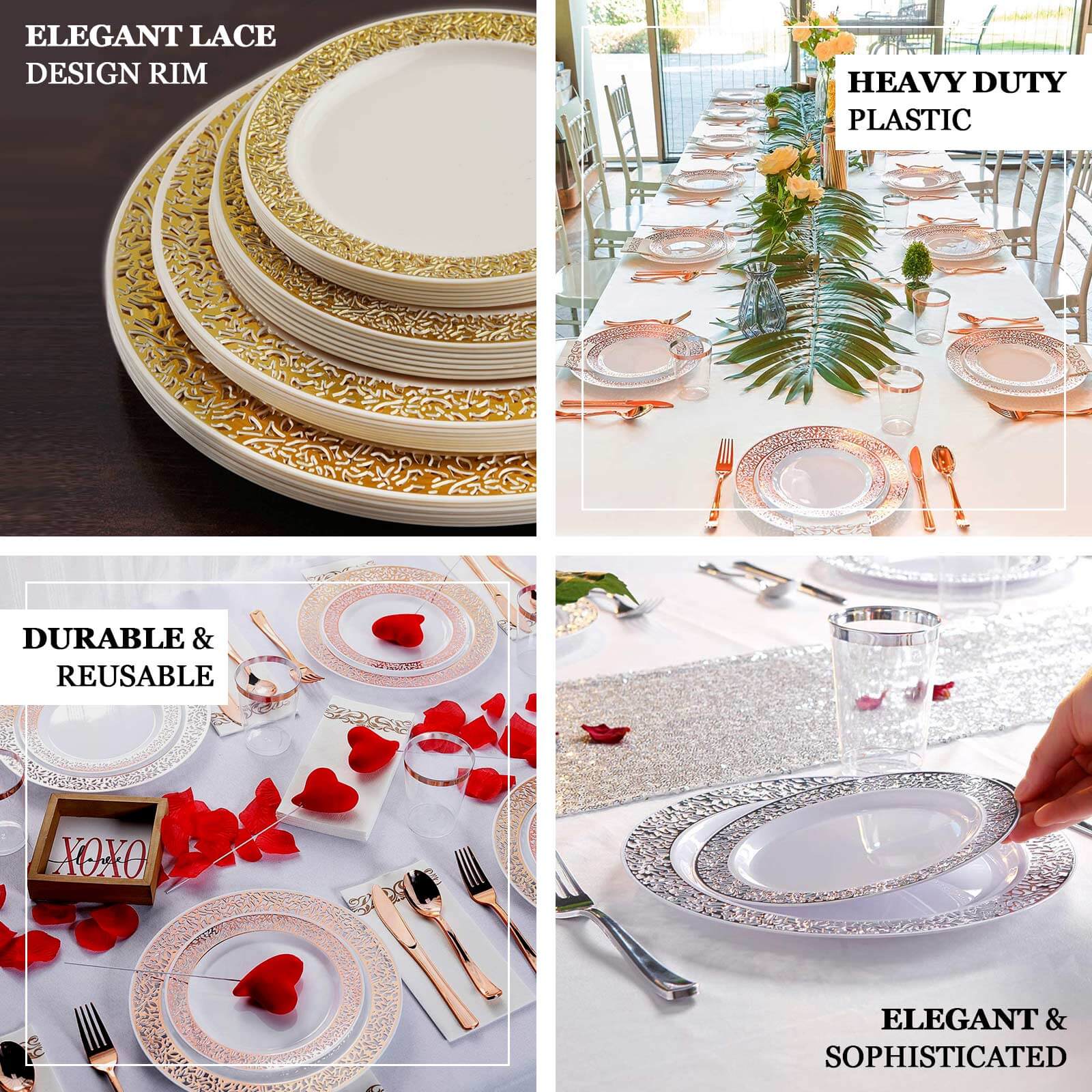 10 - Pack Dessert Plates Lace Rim Design White with Silver - Plastic Disposable Appetizer Plates for Events 6" - NestOCart