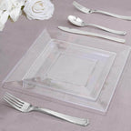 10-Pack Dessert Plates Square Design with Wide Rim Glossy Clear - Plastic Disposable Plates for Events 6"