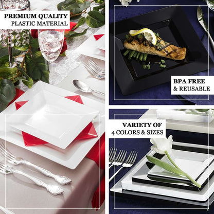 10 - Pack Dessert Plates Square Design with Wide Rim Glossy Clear - Plastic Disposable Plates for Events 6" - NestOCart