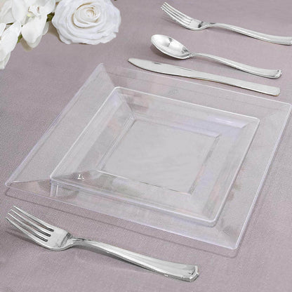 10 - Pack Dessert Plates Square Design with Wide Rim Glossy Clear - Plastic Disposable Plates for Events 6" - NestOCart