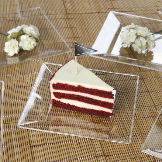 10 - Pack Dessert Plates Square Design with Wide Rim Glossy Clear - Plastic Disposable Plates for Events 6" - NestOCart