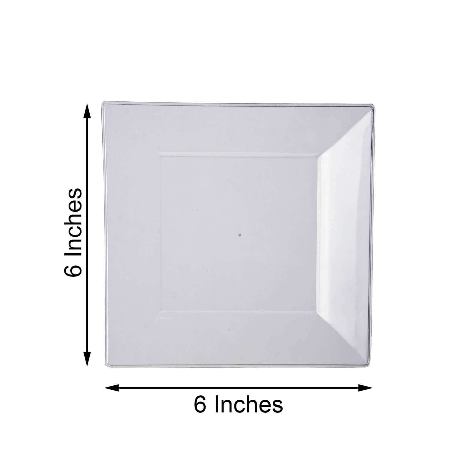10 - Pack Dessert Plates Square Design with Wide Rim Glossy Clear - Plastic Disposable Plates for Events 6" - NestOCart