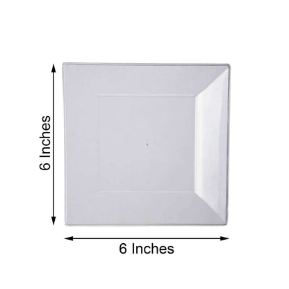 10 - Pack Dessert Plates Square Design with Wide Rim Glossy Clear - Plastic Disposable Plates for Events 6" - NestOCart