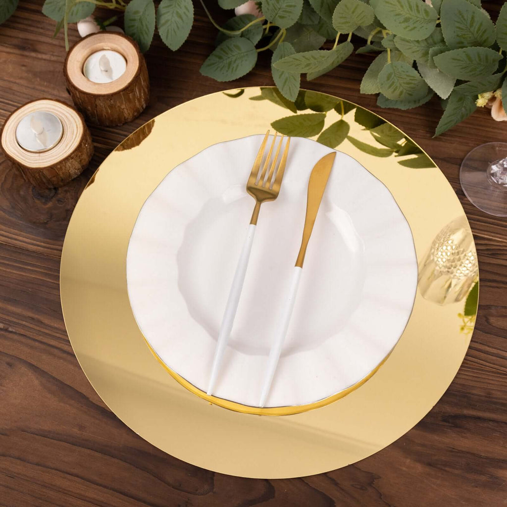10 - Pack Dining Plate Chargers Decorative Acrylic Mirror Gold Round - Lightweight Event Display 13" - Bell Racket Store