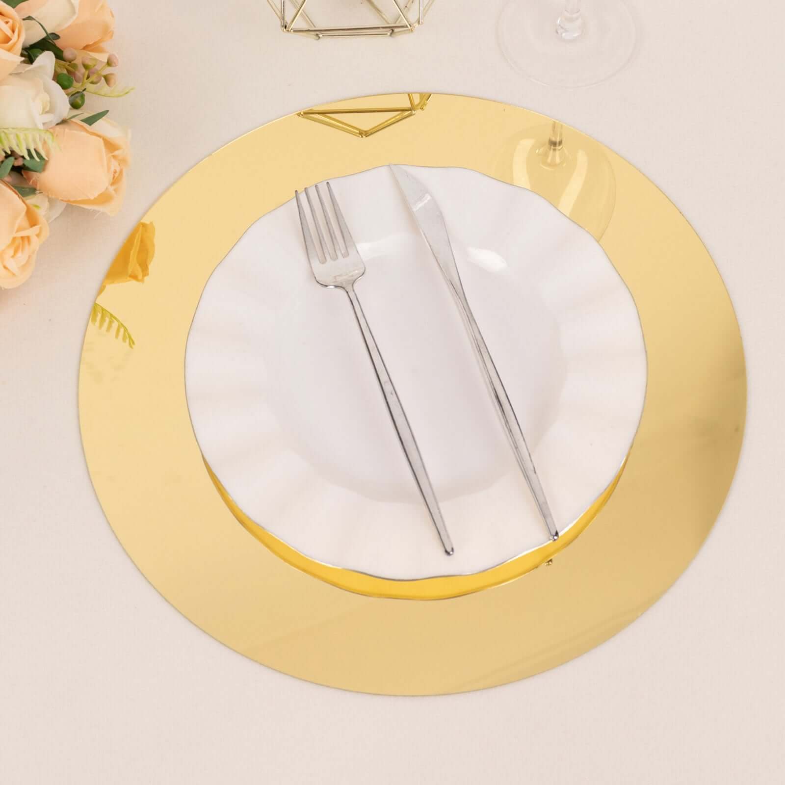 10 - Pack Dining Plate Chargers Decorative Acrylic Mirror Gold Round - Lightweight Event Display 13" - Bell Racket Store