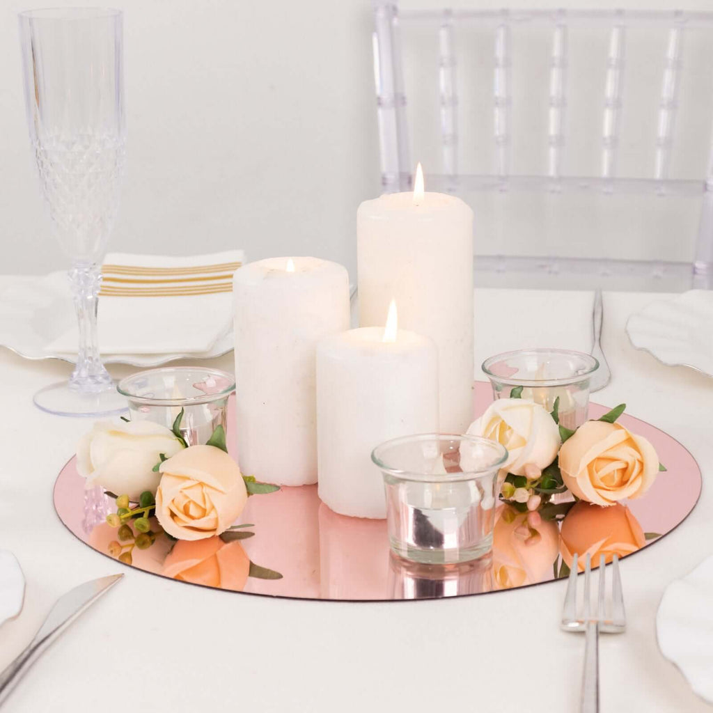 10 - Pack Dining Plate Chargers Decorative Acrylic Mirror Rose Gold Round - Lightweight Event Display 13" - Bell Racket Store