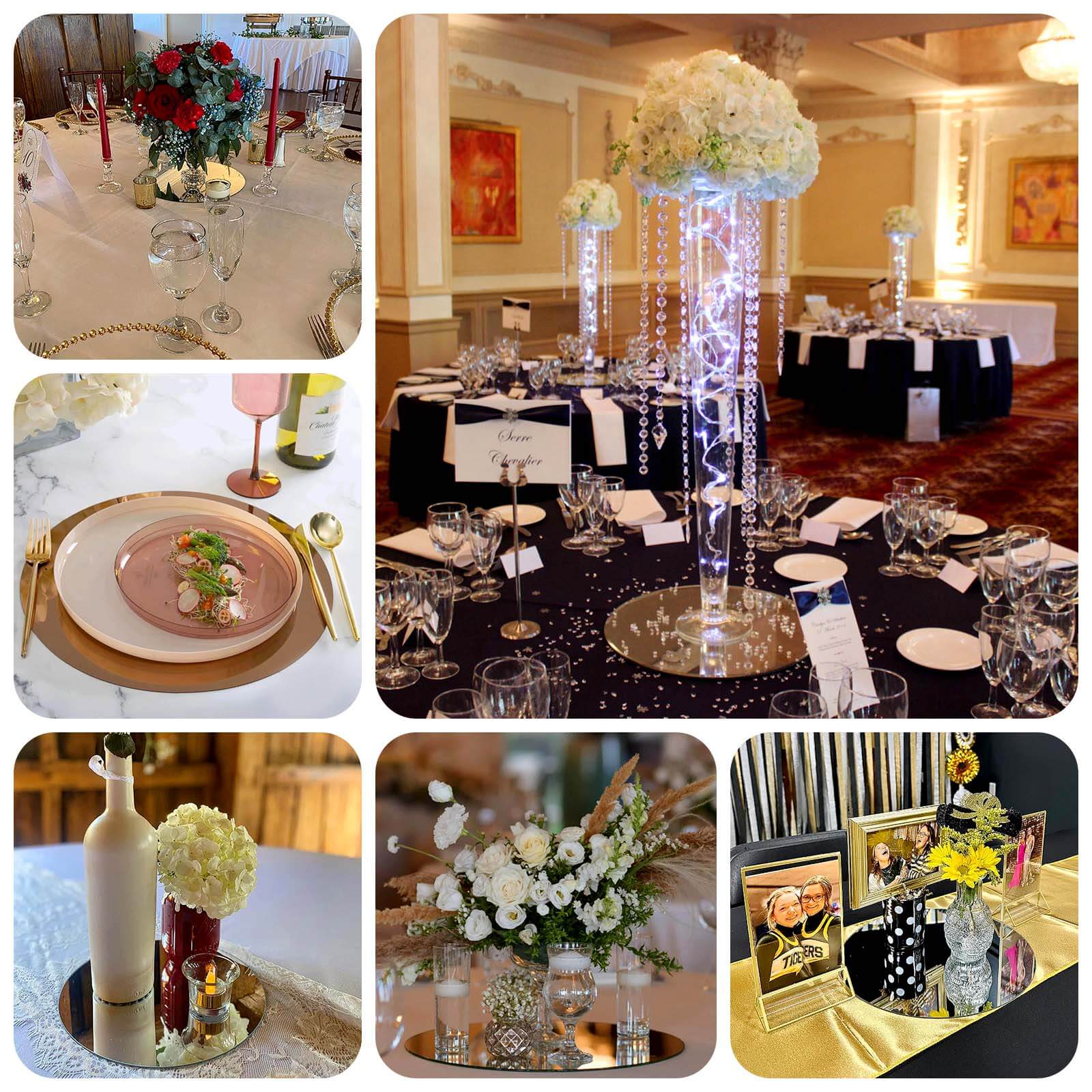 10 - Pack Dining Plate Chargers Decorative Acrylic Mirror Rose Gold Round - Lightweight Event Display 13" - Bell Racket Store