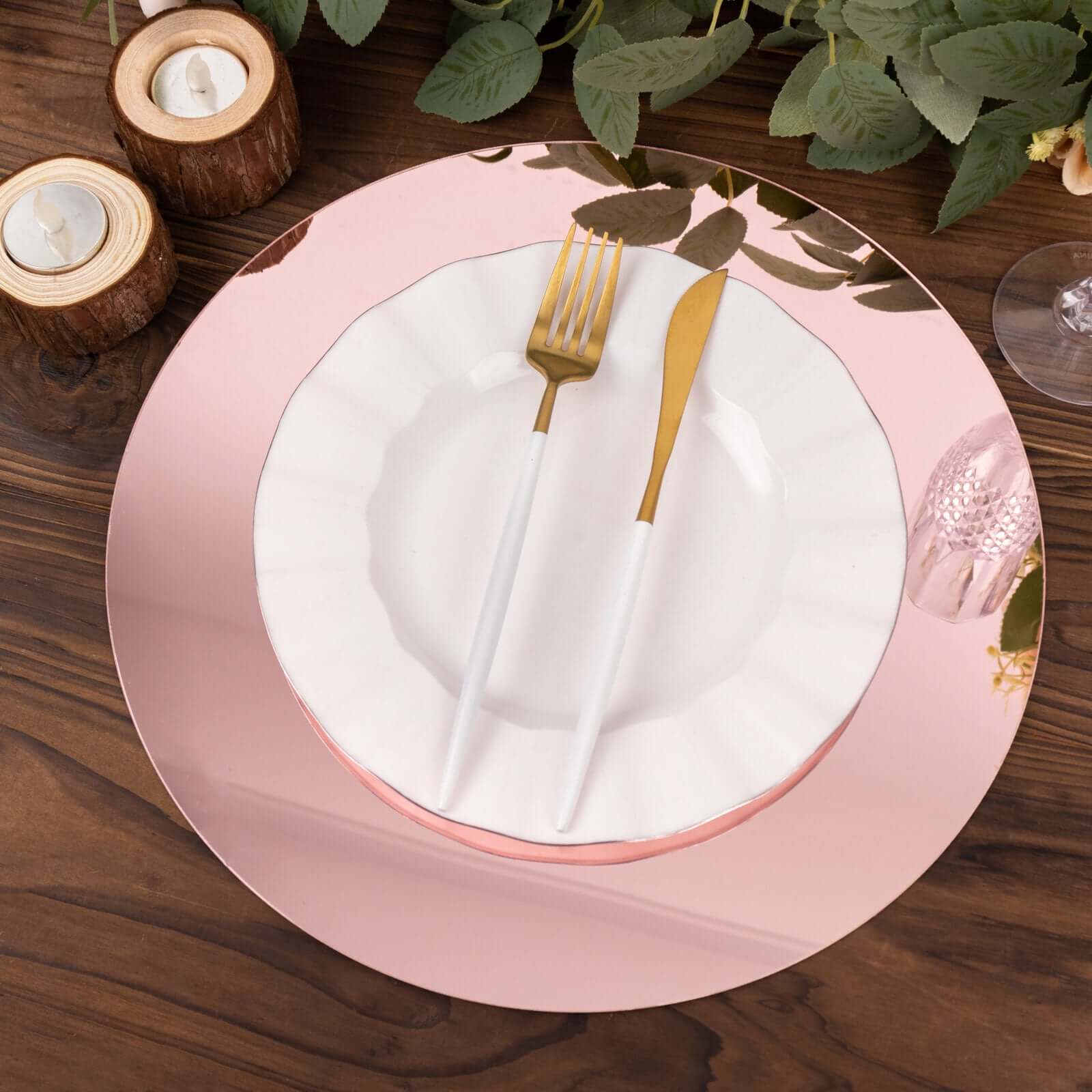 10 - Pack Dining Plate Chargers Decorative Acrylic Mirror Rose Gold Round - Lightweight Event Display 13" - Bell Racket Store