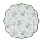 10 Pack Disposable Charger Plates White with Sage Green French Toile Pattern, 13" Cardboard Paper Placemats with Scalloped Rim - Bell Racket Store