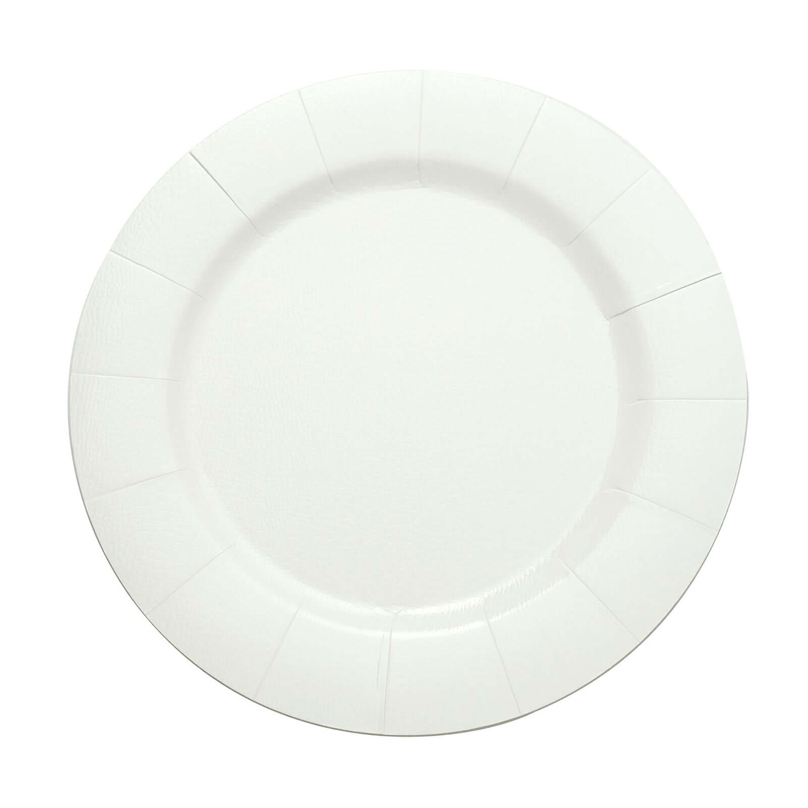 10 - Pack Disposable Round Charger Plates in White with Leathery Texture - Durable 1100GSM Cardboard Placemats for Dinner Parties & Banquets 13" - Bell Racket Store