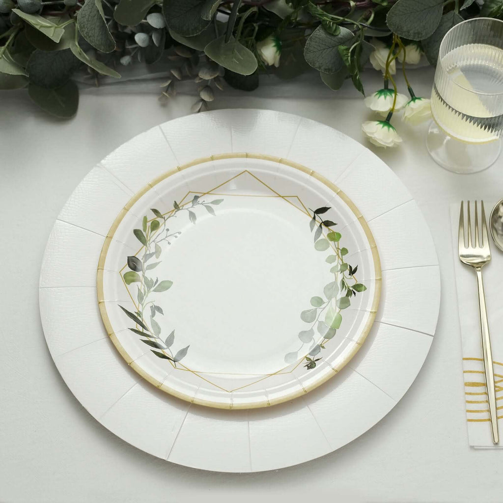 10 - Pack Disposable Round Charger Plates in White with Leathery Texture - Durable 1100GSM Cardboard Placemats for Dinner Parties & Banquets 13" - Bell Racket Store