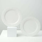 10 - Pack Disposable Round Charger Plates in White with Leathery Texture - Durable 1100GSM Cardboard Placemats for Dinner Parties & Banquets 13" - Bell Racket Store