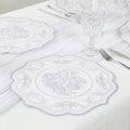 10 - Pack Disposable Table Placemats 13" Round Placemats in White with Lavender Damask Floral Pattern & Scalloped Rim - 400GSM Cardboard Placemats for Stylish Table Setting - Bell Racket Store