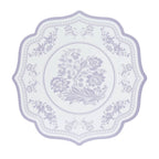 10 - Pack Disposable Table Placemats 13" Round Placemats in White with Lavender Damask Floral Pattern & Scalloped Rim - 400GSM Cardboard Placemats for Stylish Table Setting - Bell Racket Store
