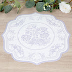 10 - Pack Disposable Table Placemats 13" Round Placemats in White with Lavender Damask Floral Pattern & Scalloped Rim - 400GSM Cardboard Placemats for Stylish Table Setting - Bell Racket Store