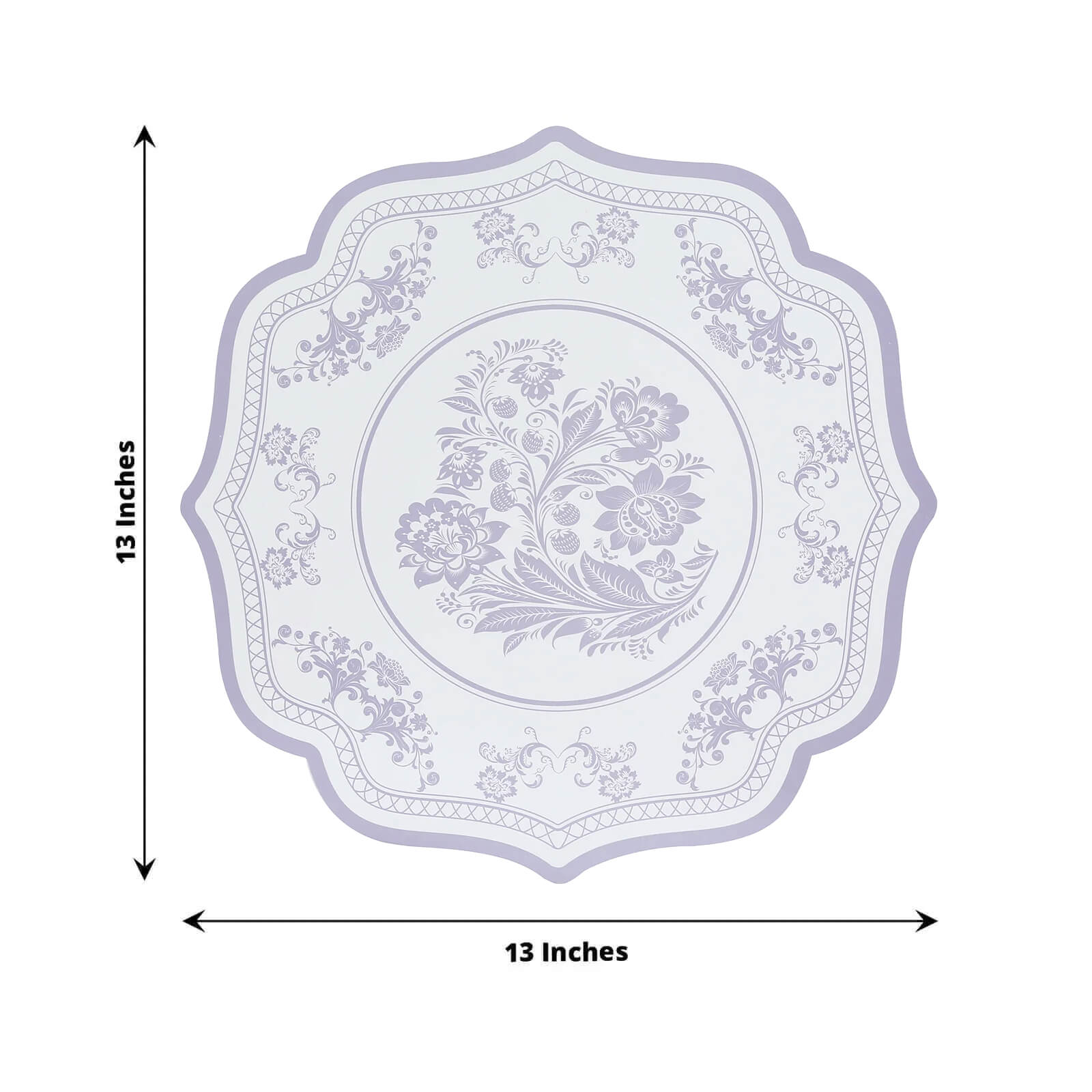 10 - Pack Disposable Table Placemats 13" Round Placemats in White with Lavender Damask Floral Pattern & Scalloped Rim - 400GSM Cardboard Placemats for Stylish Table Setting - Bell Racket Store