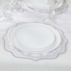 10 - Pack Disposable Table Placemats 13" Round Placemats in White with Lavender Damask Floral Pattern & Scalloped Rim - 400GSM Cardboard Placemats for Stylish Table Setting - Bell Racket Store