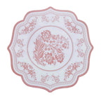 10 - Pack Disposable Table Placemats 13" Round Placemats in White with Pink Damask Floral Pattern & Scalloped Rim - 400GSM Cardboard Placemats for Stylish Table Setting - Bell Racket Store