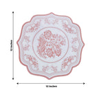 10 - Pack Disposable Table Placemats 13" Round Placemats in White with Pink Damask Floral Pattern & Scalloped Rim - 400GSM Cardboard Placemats for Stylish Table Setting - Bell Racket Store