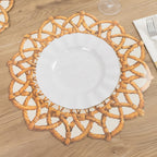 10 - Pack Disposable Table Placemats in Brown with Die - Cut Rattan Weave Print - Large Rustic Farmhouse Scalloped Rim Floral Paper Placemats 16" - Bell Racket Store