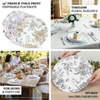 10 - Pack Disposable Table Placemats in French Toile Print 13" in White/Matte Lavender - Chic Floral Cardboard Placemats for Stylish Table Setting - Bell Racket Store