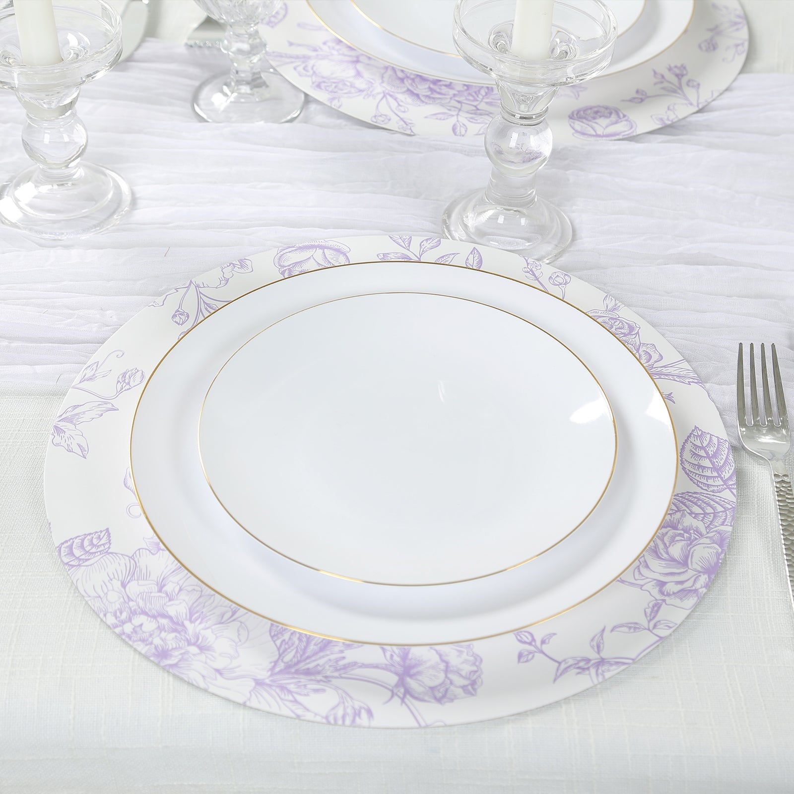 10 - Pack Disposable Table Placemats in French Toile Print 13" in White/Matte Lavender - Chic Floral Cardboard Placemats for Stylish Table Setting - Bell Racket Store