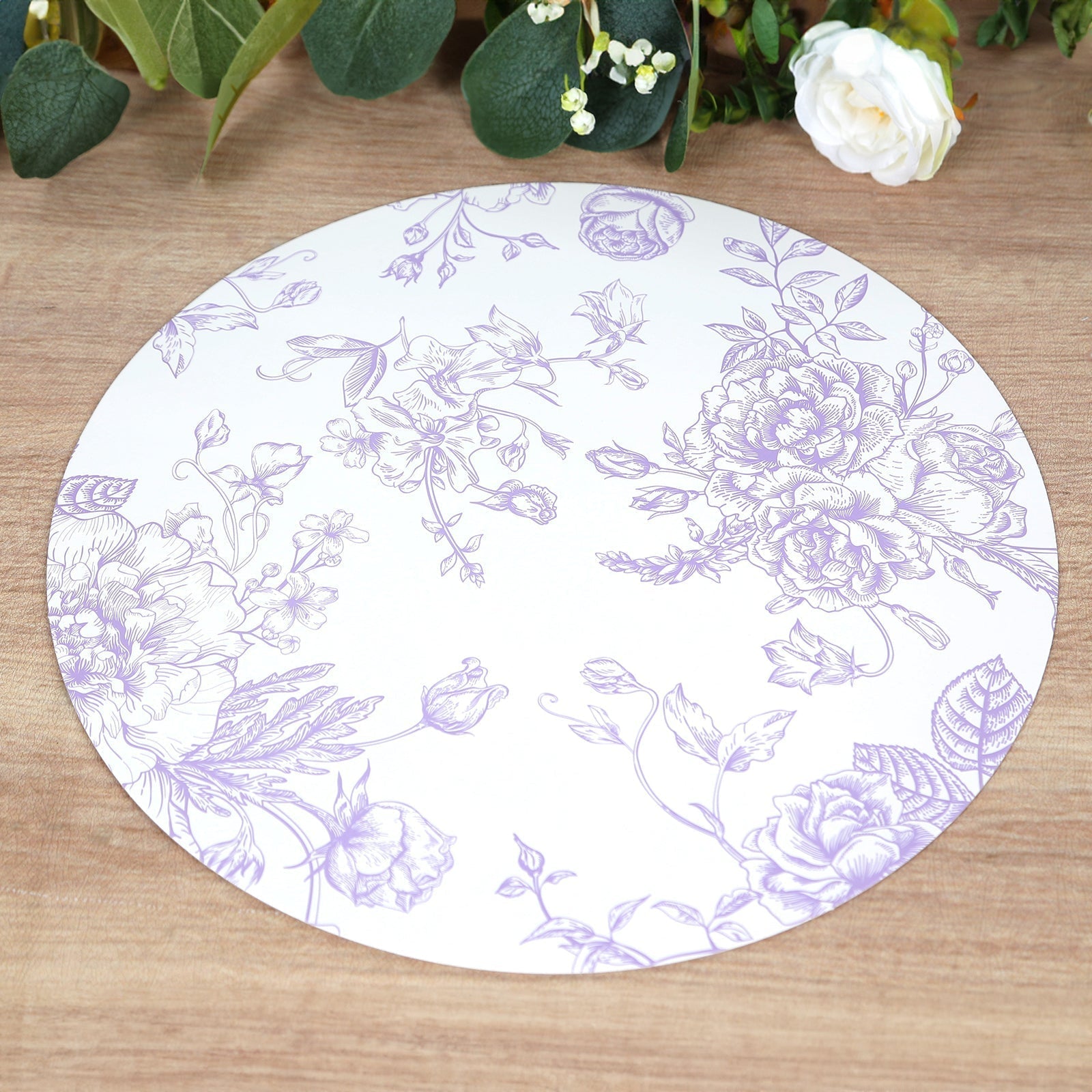 10 - Pack Disposable Table Placemats in French Toile Print 13" in White/Matte Lavender - Chic Floral Cardboard Placemats for Stylish Table Setting - Bell Racket Store